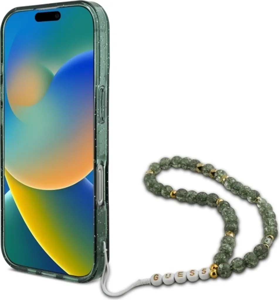 Custodia iPhone 16 Pro Guess Verde Glitter con Perle MagSafe - 4