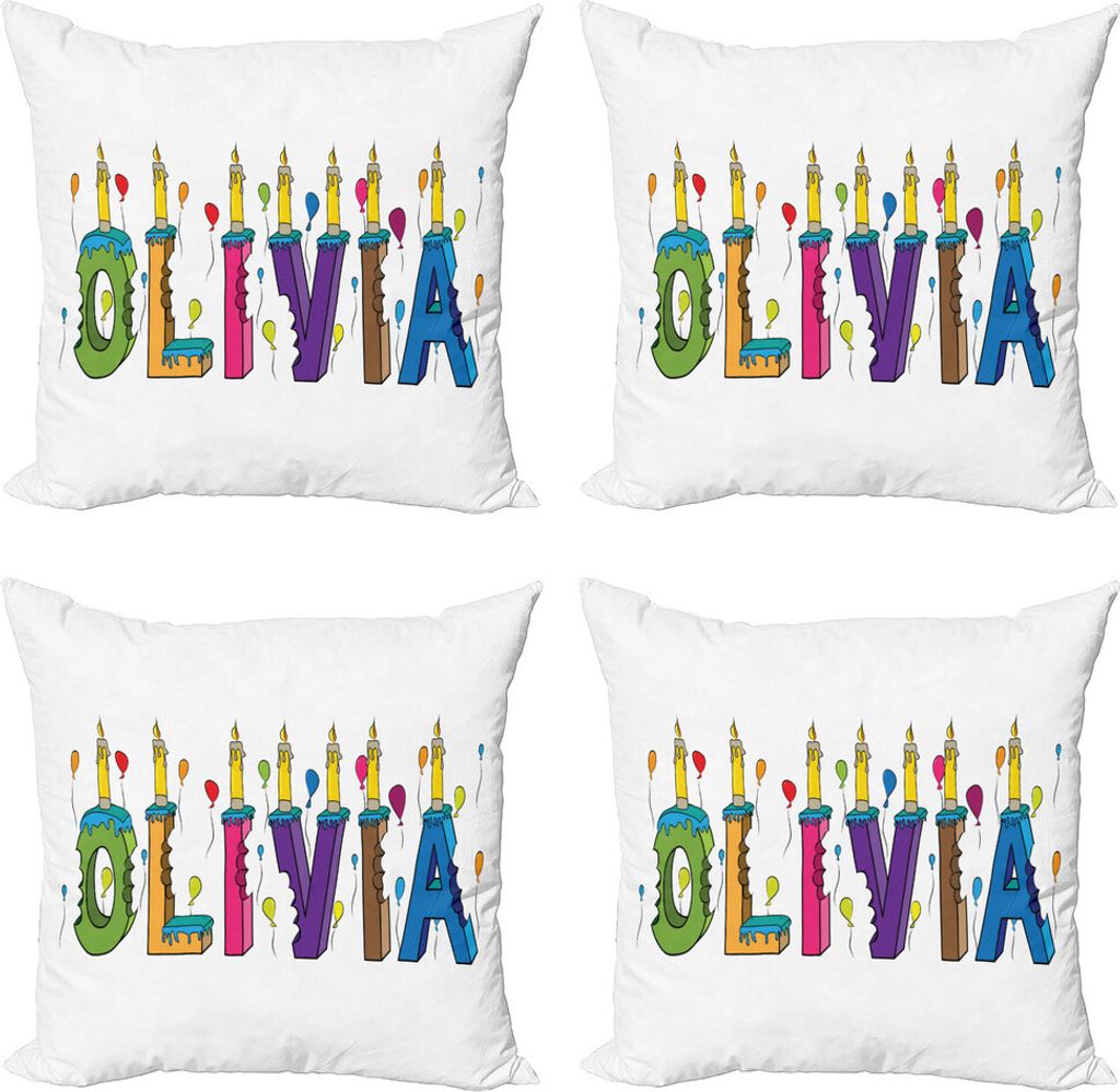 ABAKUHAUS Olivia Kissenbezug Set (4 Stück), Brief Kuchen Girl Name, Moderner Doppelseitiger Digitaldruck, 60 cm x 60 cm, Mehrfarbig