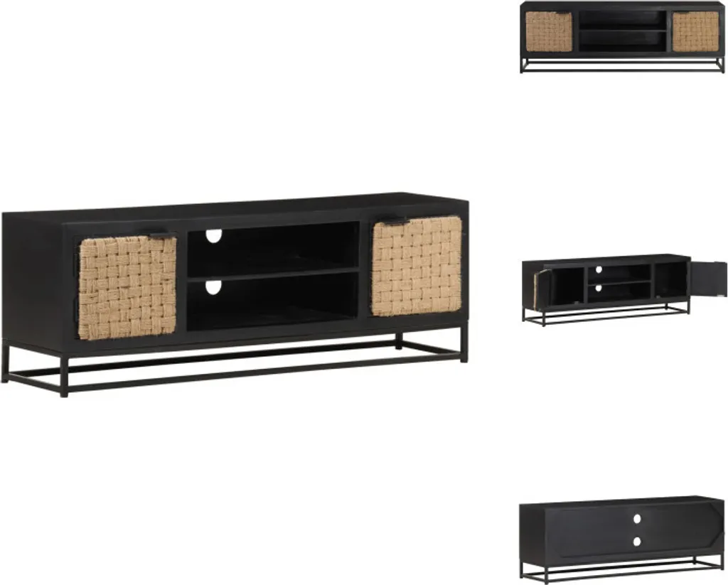 Mobile Porta TV vidaXL 120cm Legno Massiccio Mango e Ferro Nero