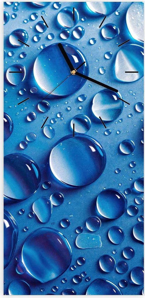 Wanduhr aus Glas mit Motiv Wassertropfen- 30 x 60 cm - inkl. Aufhängesystem