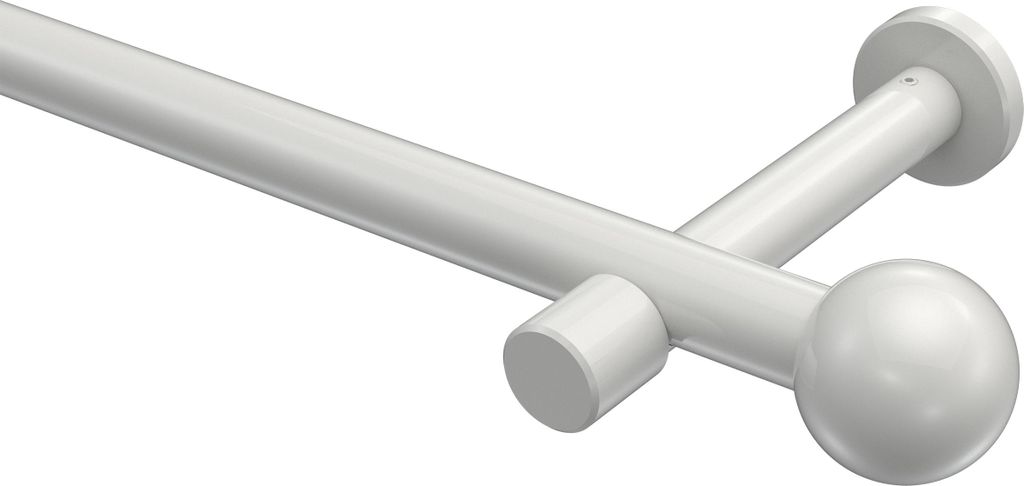Interdeco Gardinenstange / Vorhangstange Weiß, Typ Prestige Luino (Kugel) ohne Ringe, 20 mm Ø 1-läufig, 100 cm