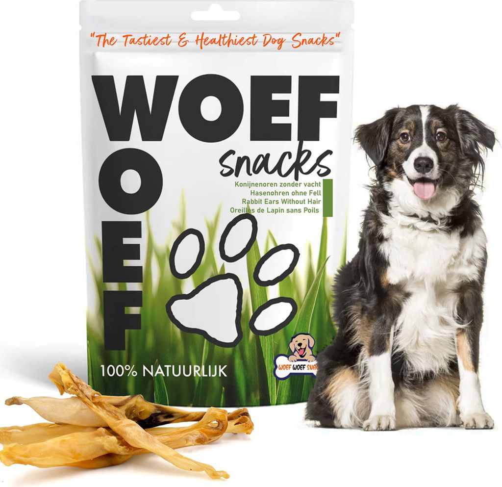 Woef Woef Snacks – Hasenohren ohne Fell – 100 % natürliche Hundesnacks – 250 g
