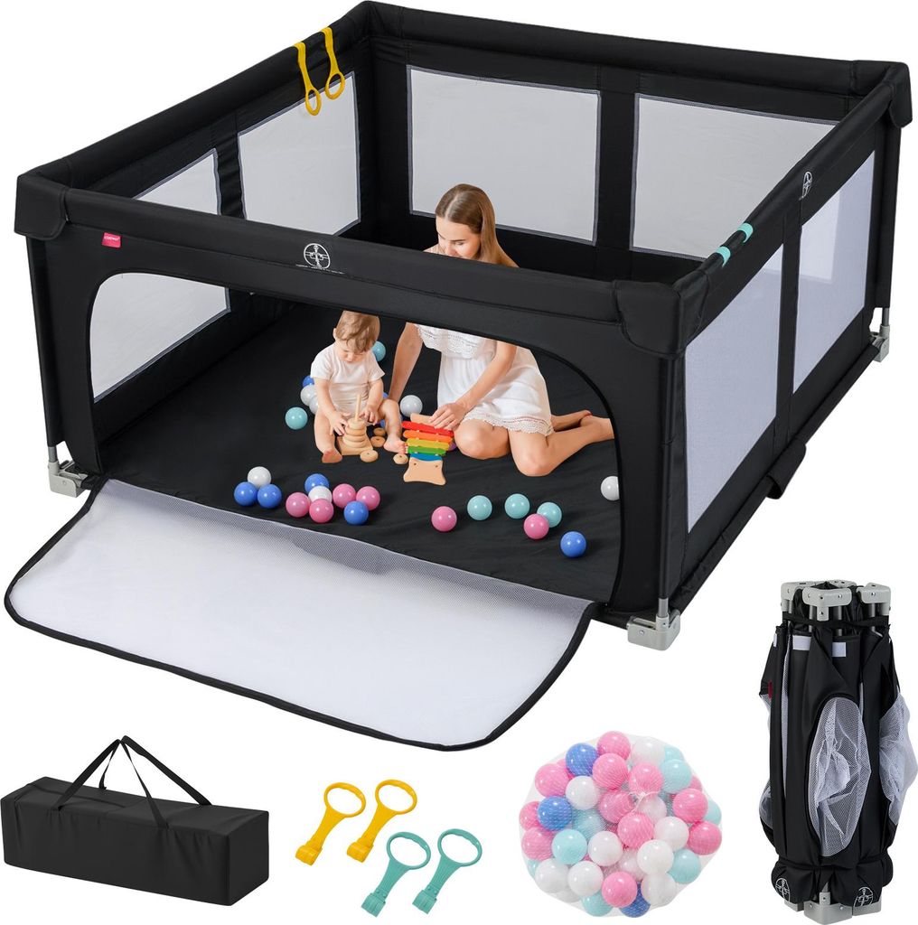 COSTWAY 150 x 150 cm Laufstall Baby faltbar, Laufgitter mit Produktbild 
