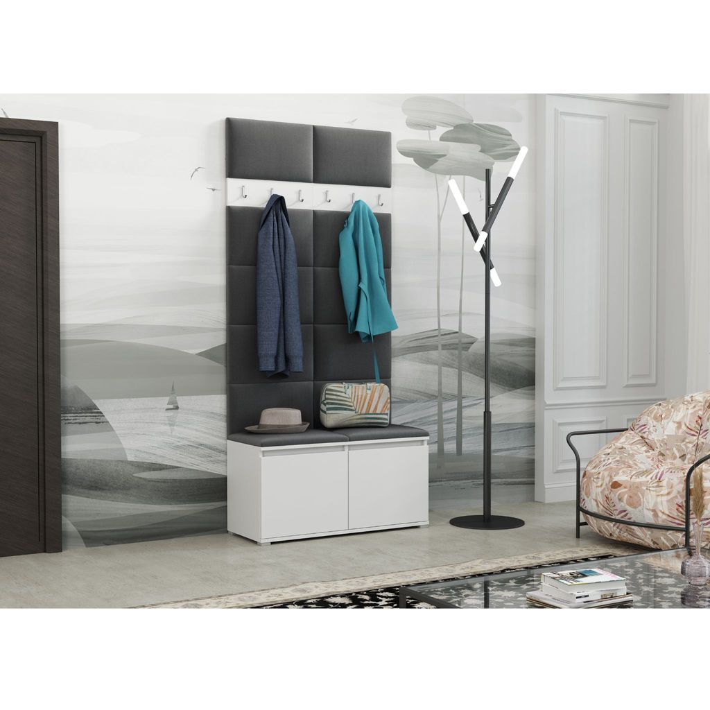 Garderoben-Set "LUTON 1", Moderner Kleiderschrank mit Polsterplatten und Schuhschrank – Ideal für Flur und Eingangsbereich, (Farbe: Weiß + Trin...