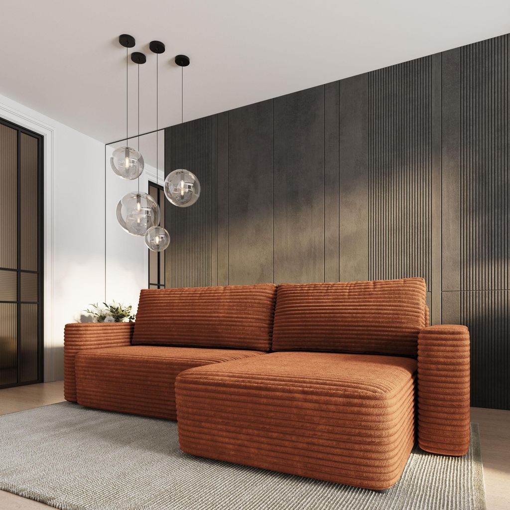 Masseno Ecksofa TELIN mit Schlaffunktion L-Form, Sofa mit Bettkasten, Wohnzimmersofa, Couch, Soffa, Bettsofa, Couchgarnitur- Braun, TILIA 52