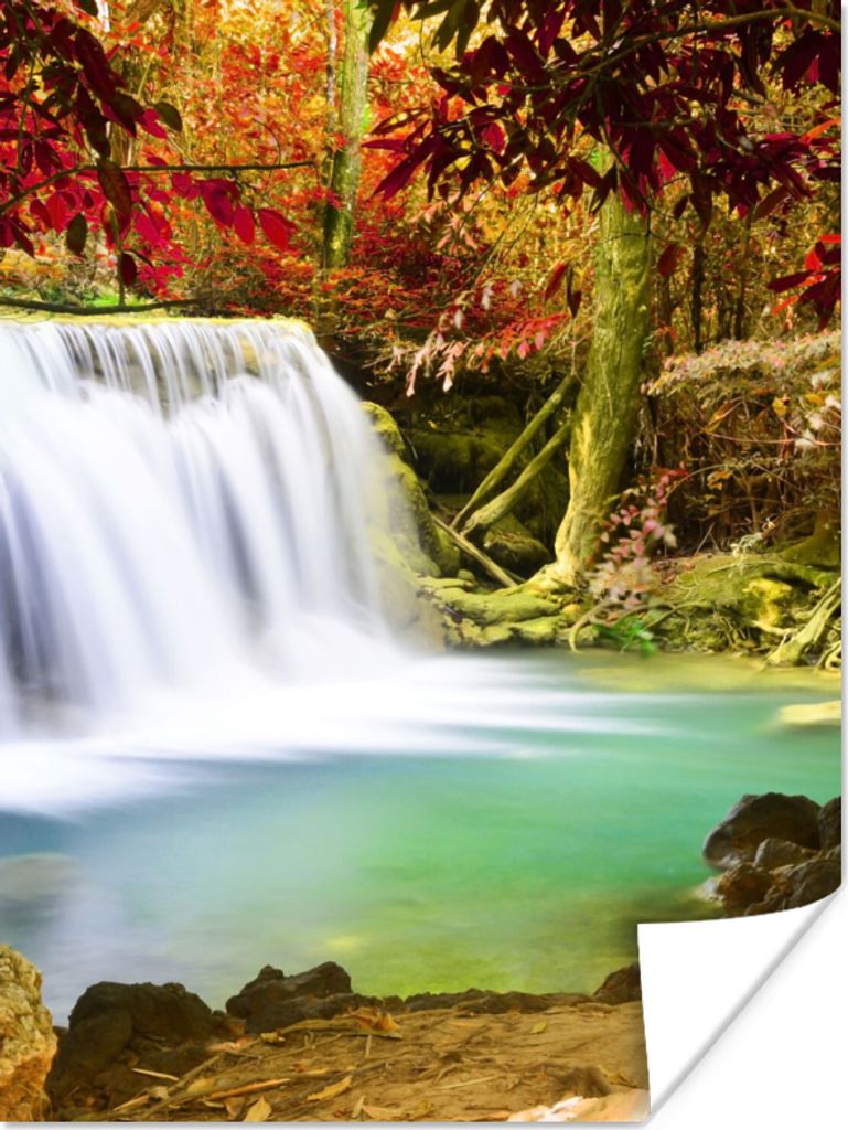 MuchoWow Poster Herbst - Wasserfall - Natur 120x160 cm - Wandbilder
