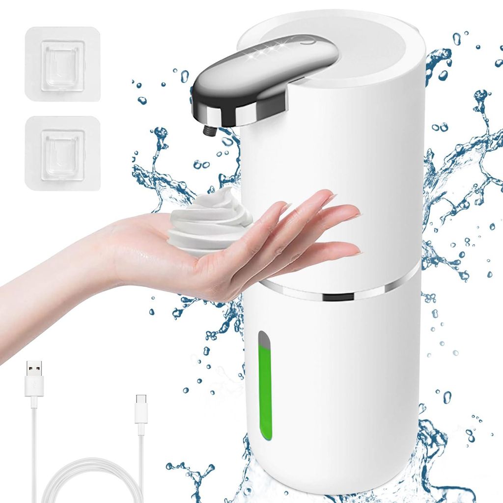Automatischer Seifenspender, 380 ml elektrischer Seifenspender mit Sensor, 4 Dosierstufen, USB-C-aufladbar, automatischer Schaumspender, Wandmontag...