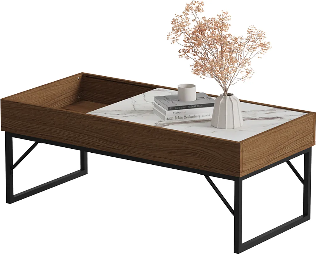 Vicco Tavolino da salotto Lunero, 105 x 50 cm, Noce/Marmo - 6