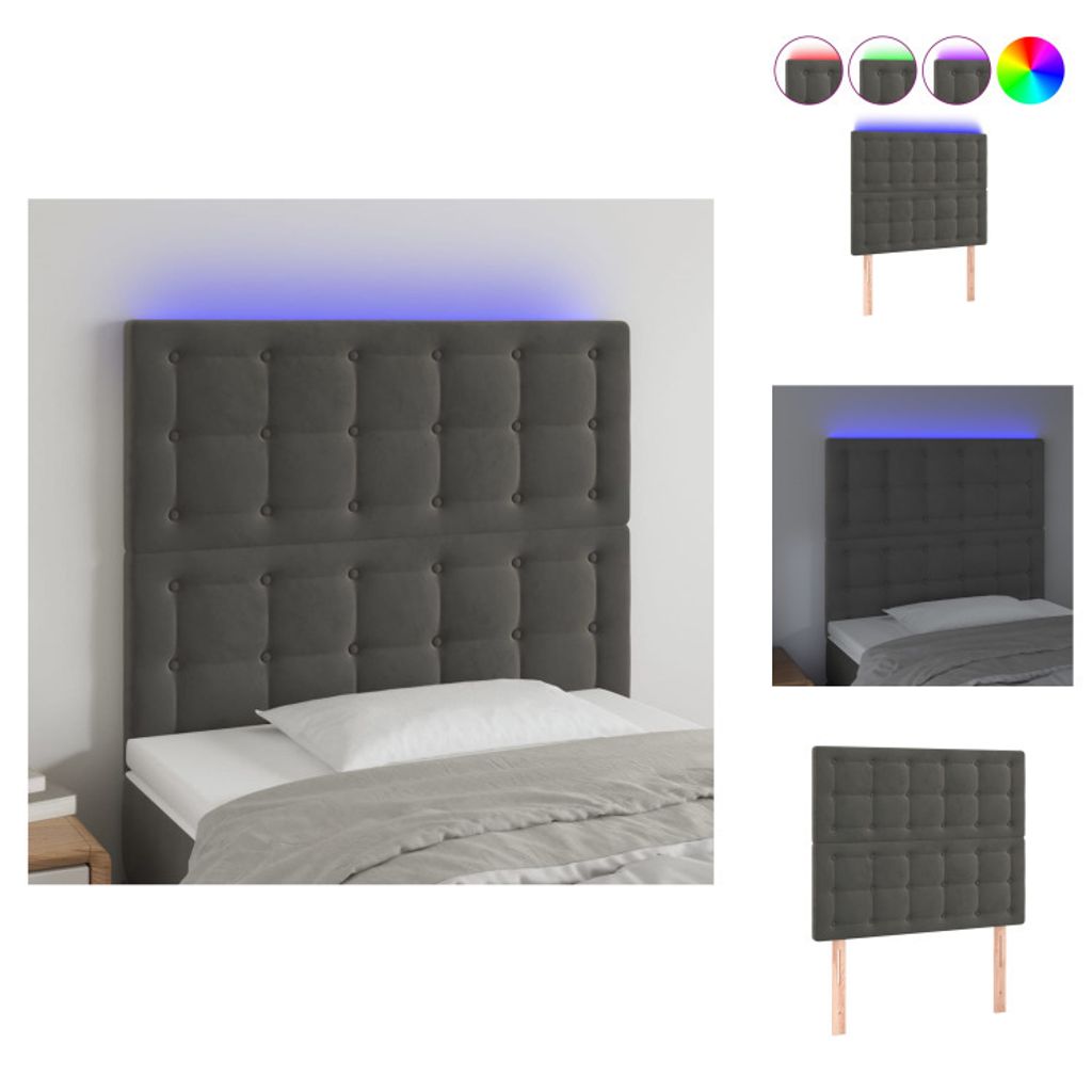 vidaXL LED Kopfteil Dunkelgrau 80x5x118/128 cm Samt - Kopf- & Fußenden