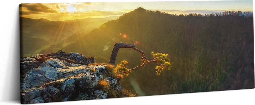 Sonnenuntergang über den Bergen – Leinwandbild Wandbild – 125x50 cm – Leinwandbilder – Wandbilder – Schlafzimmer – Flur