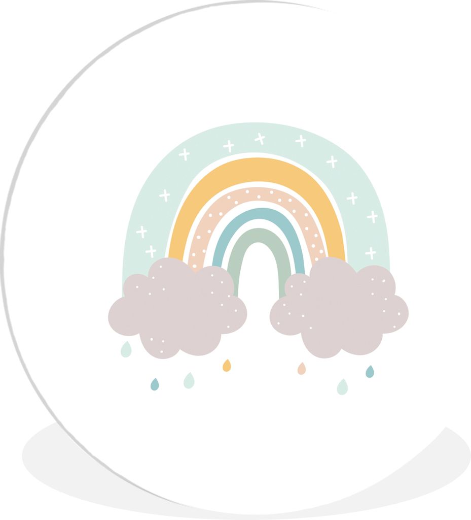 MuchoWow Rundes Wandbild - Runde Bilder Regenbogen - Wolken - Regen - Kinder - Pastell Ø 60 cm Kreis Wanddekoration Kunststoff - Wandkreis - Wan...