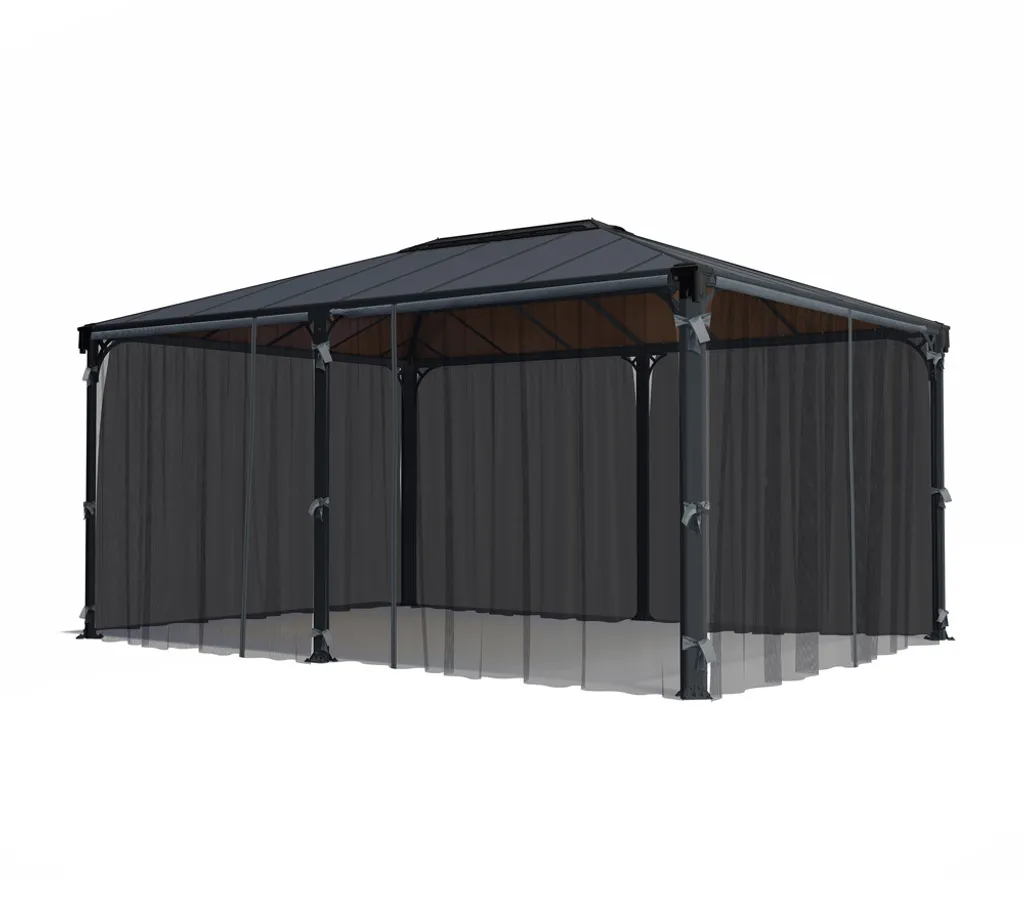 Rideaux moustiquaires en polyester gris pour tonnelle de jardin Canopia