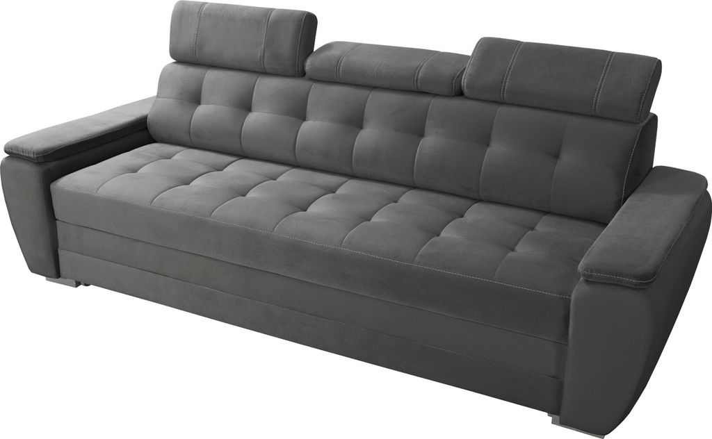 A studio shot of a gray sofa.