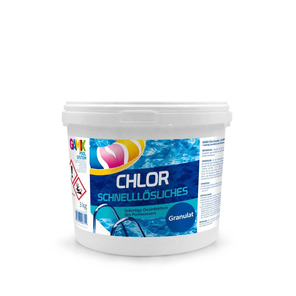 Chlorgranulat für Pool 3 kg - Schockchlorung Pool - Desinfektion Chlorung Pool - Pool Chemie - Pflege für Schwimmbad