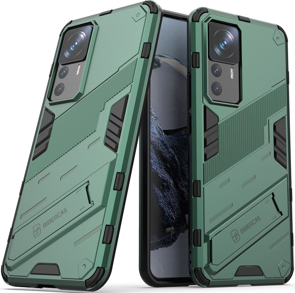 Armor Hülle für Xiaomi 12T/12T Pro/Redmi K50 Ultra, Hybrid PC TPU Bumper Stoßfestes Schutzhülle mit Standfunktion Grün