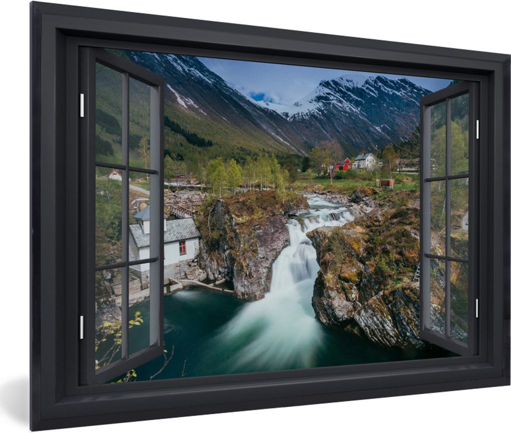 MuchoWow MuchoWow Gerahmtes Poster Aussicht - Berg - Haus 90x60 cm - Poster mit zchwarzem Bilderrahmen - Fotorahmen - Foto-Plakat