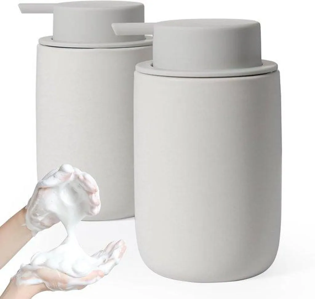 Distributeur de savon céramique gris : fini le plastique dans la douche
