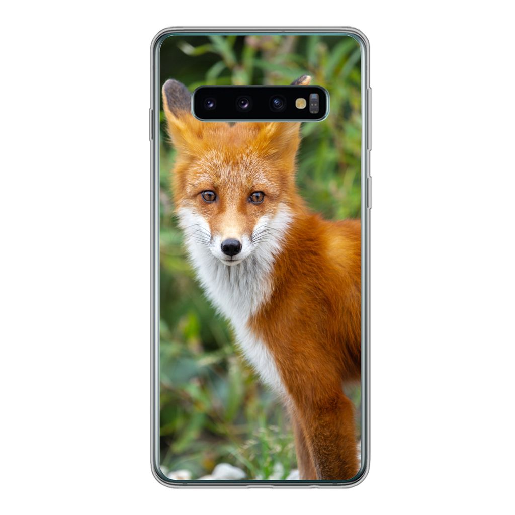 MuchoWow Handyhülle Schutzhülle Hülle für Samsung Galaxy S10 Fuchs - Orange - Wald Silikon Softcase Handy Hülle - Handytasche