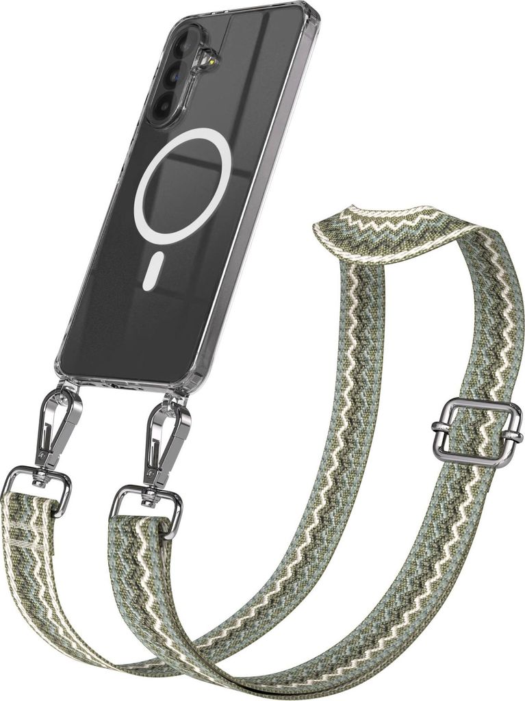 EAZY CASE - Handykette mit MagSafe Hülle für Samsung Galaxy A56, Handyband Wave Style, Karabiner Silber, Umhängeband in Grün