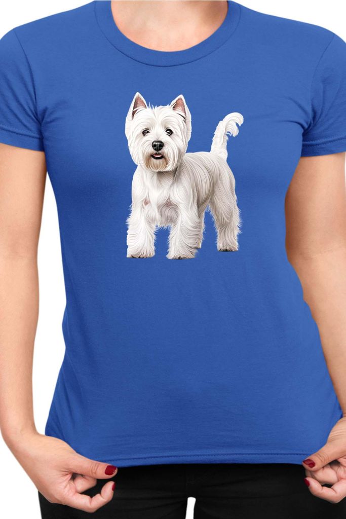 Damen T-Shirt Dogs Breeds West Highland White Terrier Dog Breed 005, Lady 2XL / Blau