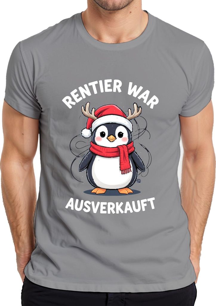 Rentier war t Pinguin Weihnachten lustig Geschenk Herren T-Shirt, Grau, XXL