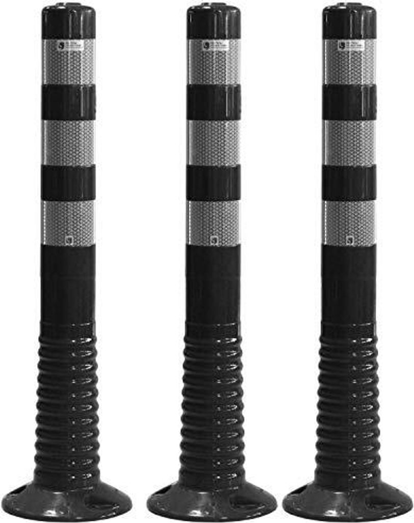 3 Stück UvV -Reflex Absperrpfosten, Poller 75 cm hoch, flexibel schwarz, reflektierend, selbstaufrichtend
