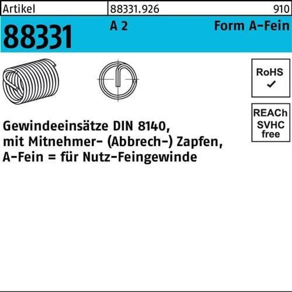 Gewindeeinsatz R 88331 Form A-Fein M 20x1,5 x20 A 2