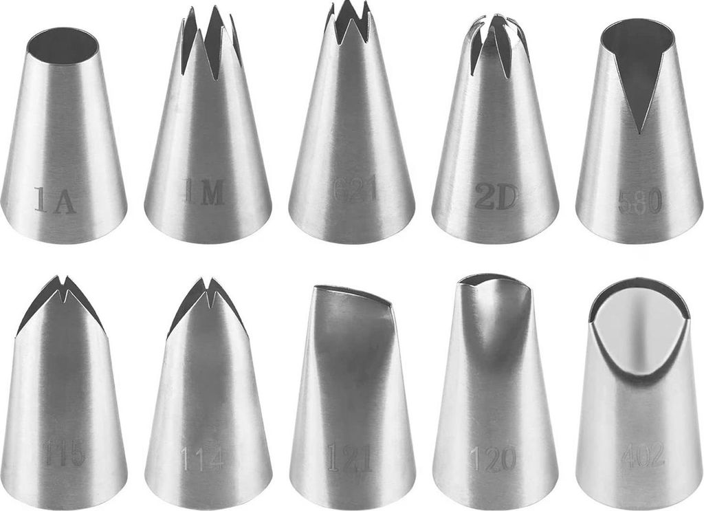 10-teiliges Spritztüllen-Set aus Edelstahl für Kuchen, Kekse, Dekoration, große, wiederverwendbare Tüllen für Spritzbeutel, künstlerisches Ku...