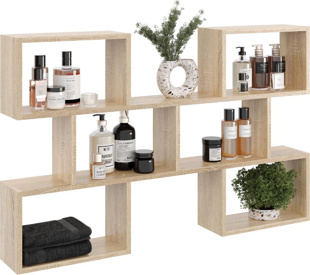 Modernes Wandregal Eiche Sonoma – hängendes Wandboard Holz – Loft Regal Bücherregal – Design Wandregal für Wohnzimmer & Büro