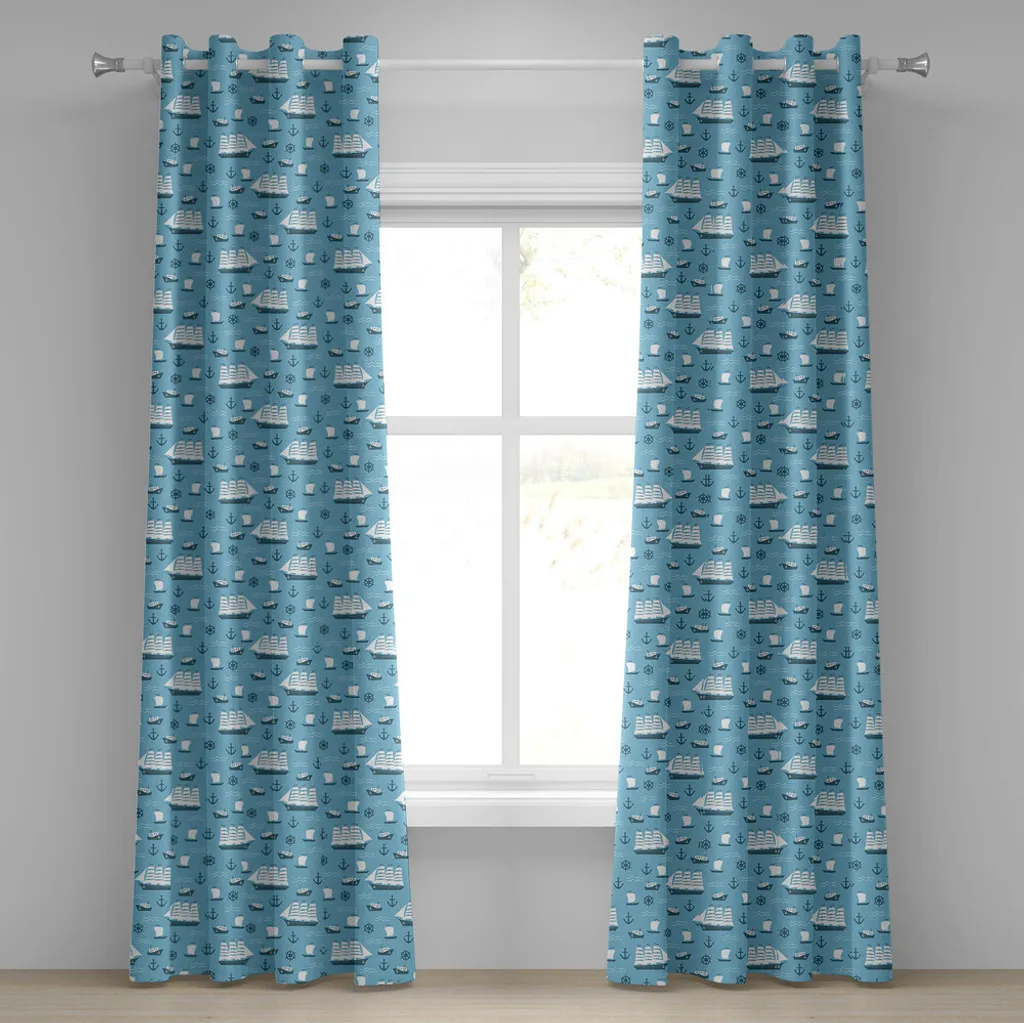 Rideau à œillets motif bateaux cartoon bleu clair 280x175cm ABAKUHAUS