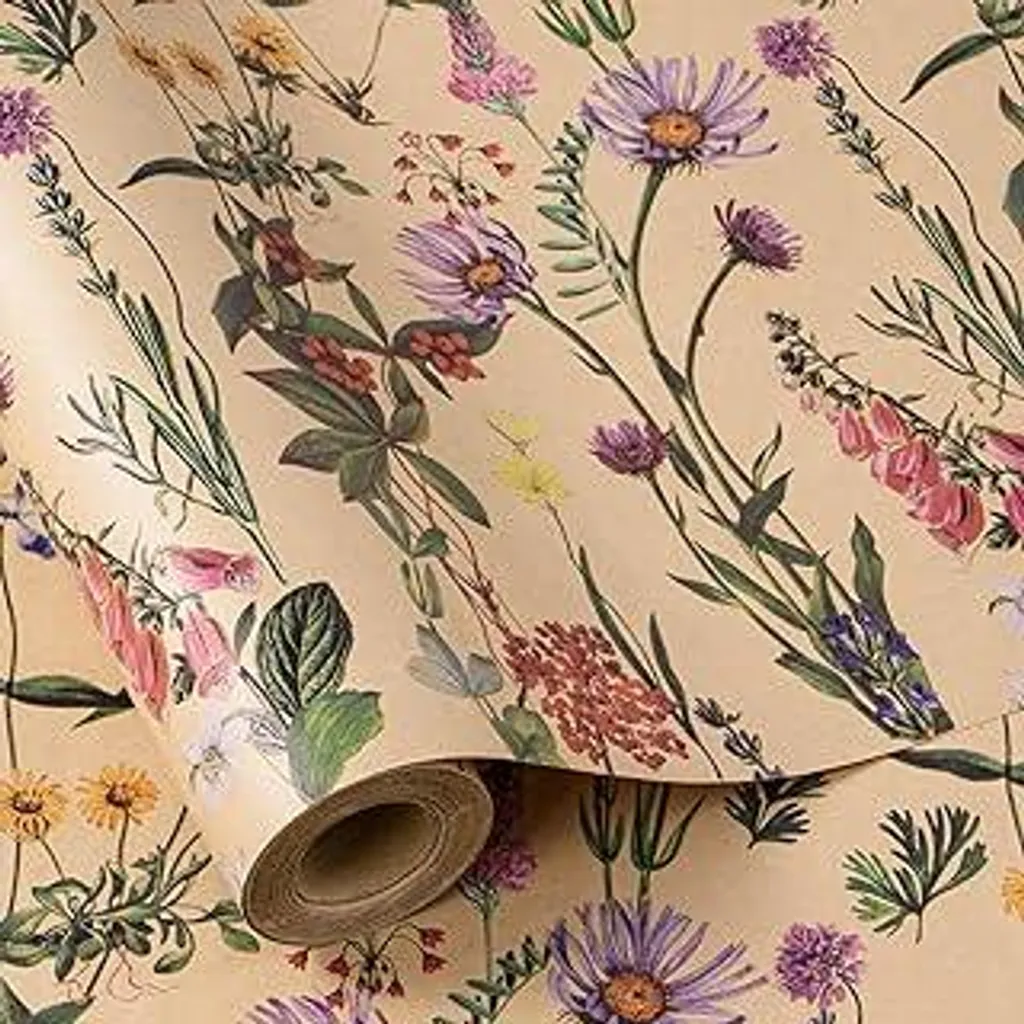 Carta da Regalo RUSPEPA Kraft Fiori Selvatici | 43,2cm x 10m Mini Rotolo