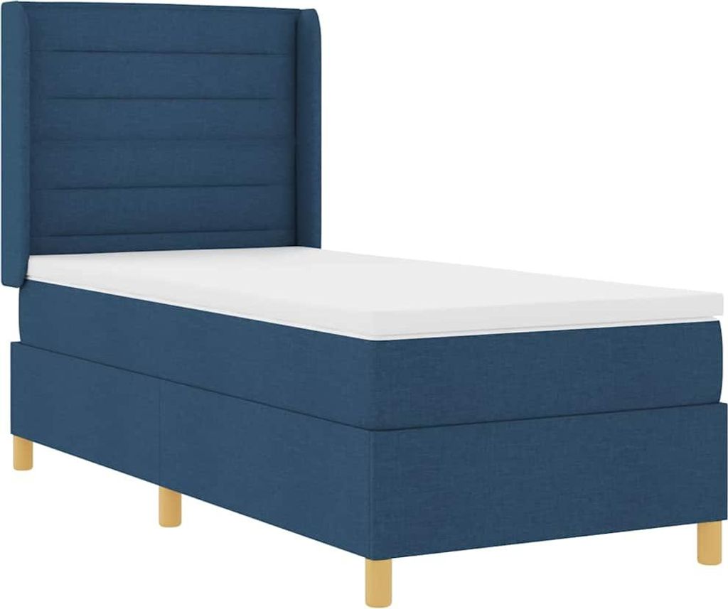 vidaXL Boxspringbett mit LED-Lichtleisten Blau 90 x 190 cm Stoff