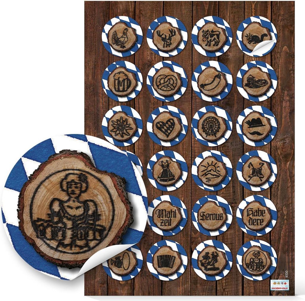 24 runde blau weiß karierte BAYERN Aufkleber - bayerische Sticker Dirndl Tracht Bier Lederhose Herz Bayernaufkleber Souvenir Etiketten Verpackung ...