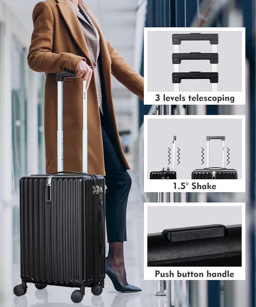 Valise rigide 55cm polycarbonate 41L noir : Ultra-légère et maniable