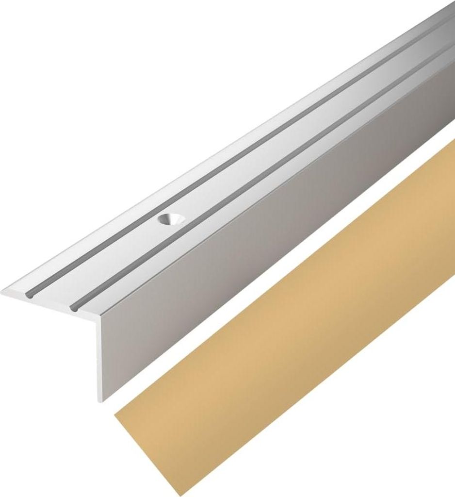 VILO Treppenkantenprofil G32 - Winkelprofil - Treppenschutz - Rutschfest - Aluminium - 186x2x2,5cm - Silber