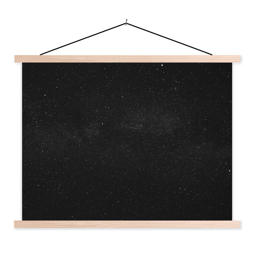 MuchoWow Textilposter Sternenhimmel - Schwarz - Weiß - Himmel 120x90 cm mit holzfarbenen Rahmen - Magnetisch