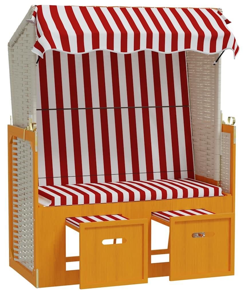 vidaXL Strandkorb mit Dach Poly Rattan und Massivholz Rot & Weiß