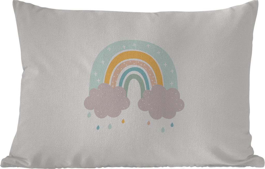 MuchoWow Outdoor Kissen - Regenbogen - Wolken - Regen - Kinder - Pastell - 50x30 cm - Wetterfest - Lounge Kissen - Sofa kissen - Wohnzimmer Dekor...