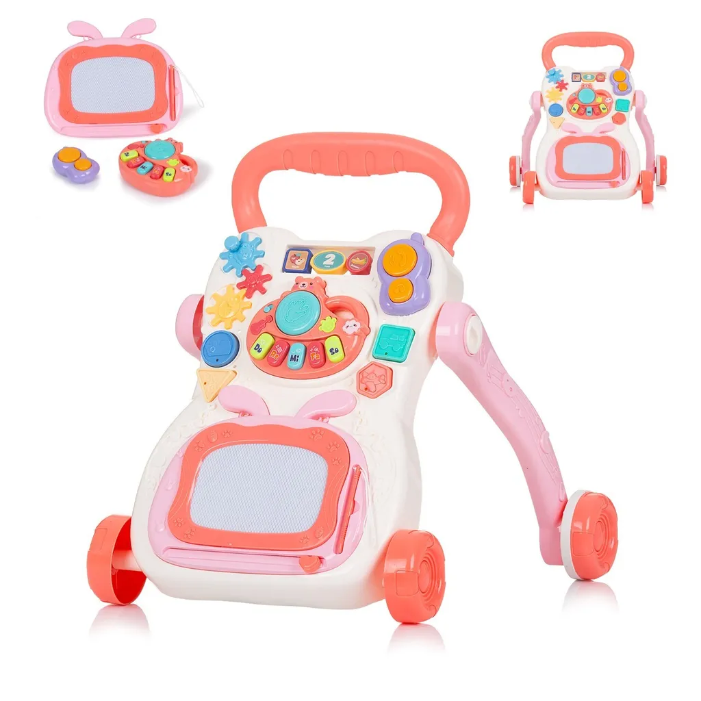Trotteur Anti-basculement Bébé Rose avec Centre d'Activités Éducatif - 2