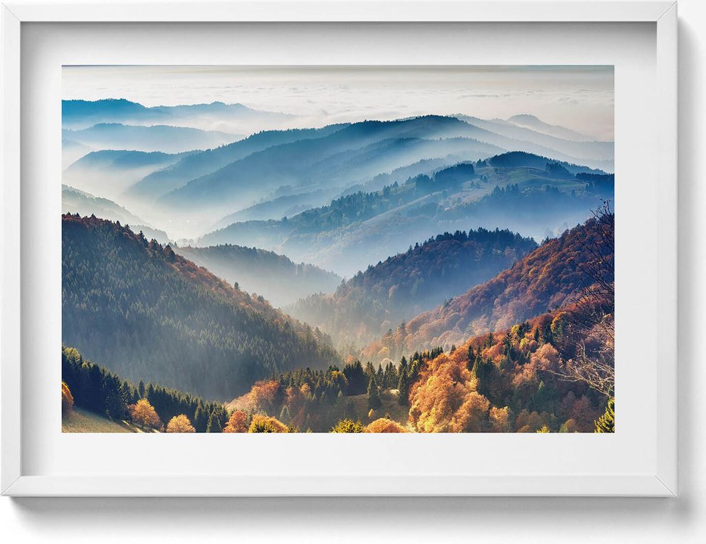 Berglandschaft– Wandbild mit Rahmen – Gerahmtes Bild – Wanddekoration – 70x50 cm – Schwarz Rahmen