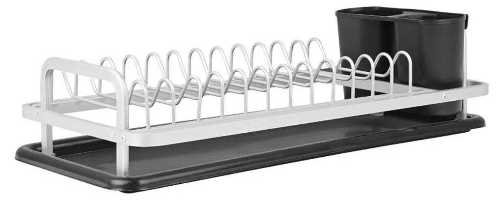 Petit égouttoir vaisselle argenté 40cm avec plateau de récupération d'eau