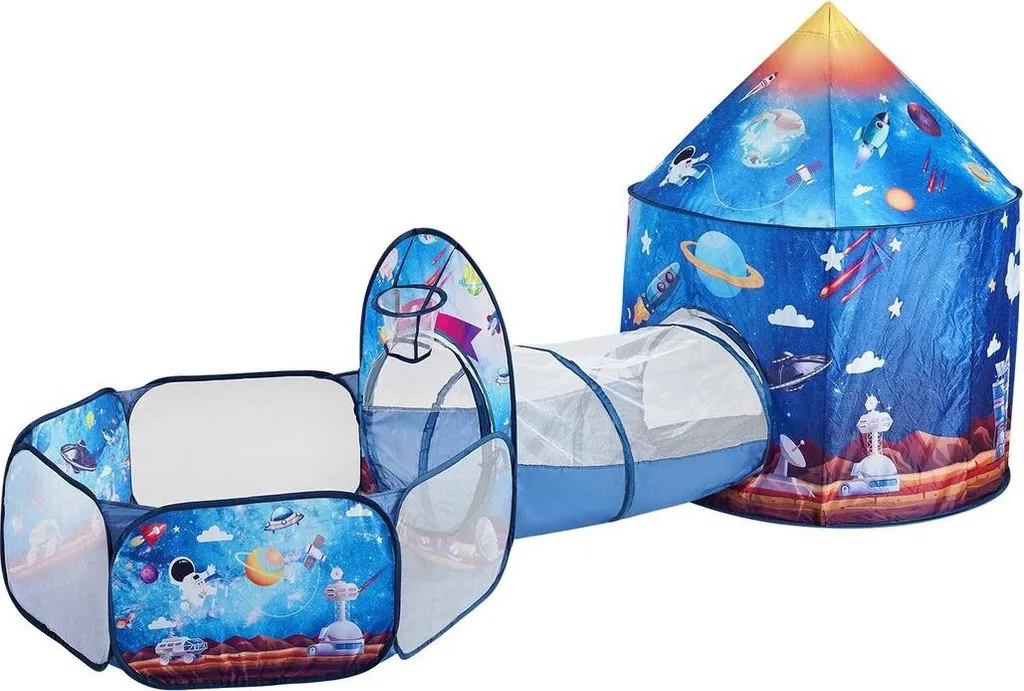 Maison de jeu 3 en 1 pliable thème fusée spatiale avec sac inclus