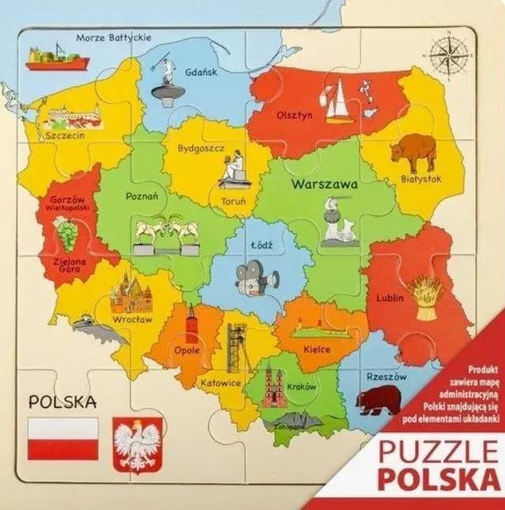 Entdecke Polen: Holzpuzzle für Kinder, 25x25 cm