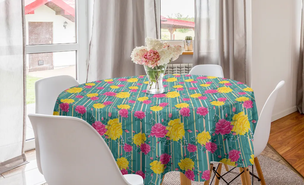 ABAKUHAUS Tovaglia Rotonda Floreale 150 cm Poliestere Alta Qualità