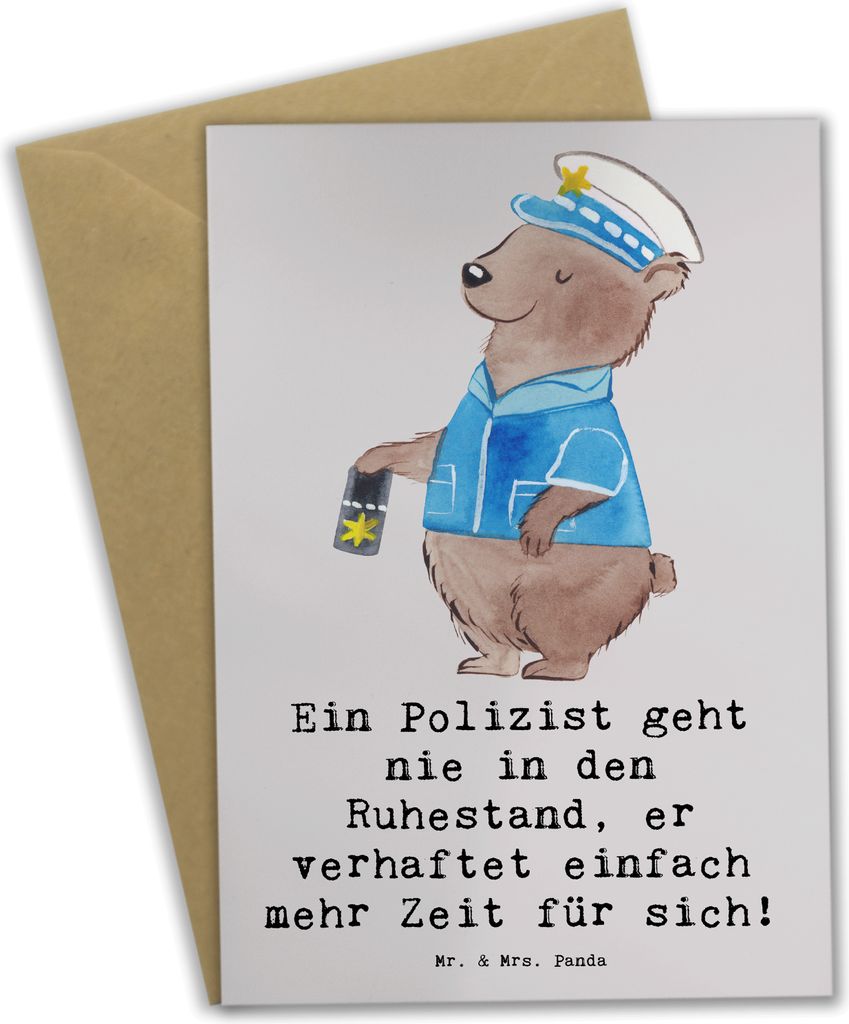 Mr. & Mrs. Panda Grußkarte Polizist Ruhestand - Grau Pastell - Geschenk, Beruf, einladungskarten, Berufsalltag, dankeskarten, Geschenke für Beruf...