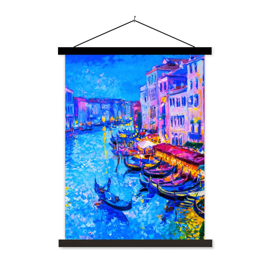 MuchoWow Textilposter Malerei - Italien - Boot - Wasser - Architektur 60x80 cm mit schwarzem Rahmen - Plakathalter