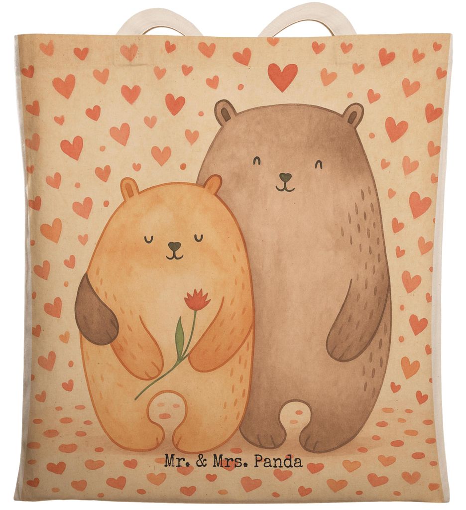 Mr. & Mrs. Panda Stofftragetasche Bären Liebe Design - Weiß - Geschenk, Tasche, Freundin, Blume, Tragetasche Bedruckt, Beutel, Hochzeit, Verknall...