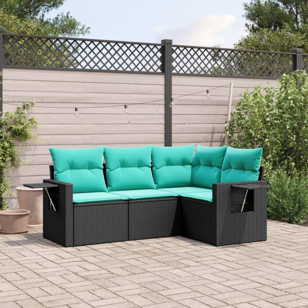 Maison Exclusive - 4-teiliges Gartensofa-Set mit Kissen, schwarzes Polyrattan