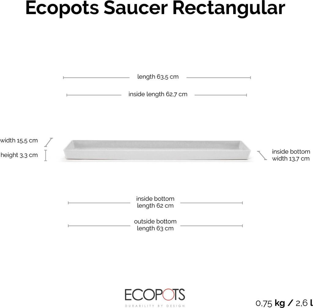 Ecopots Untersetzer rechteckig 65 für Blumentopf - L 63,5 Produktbild 