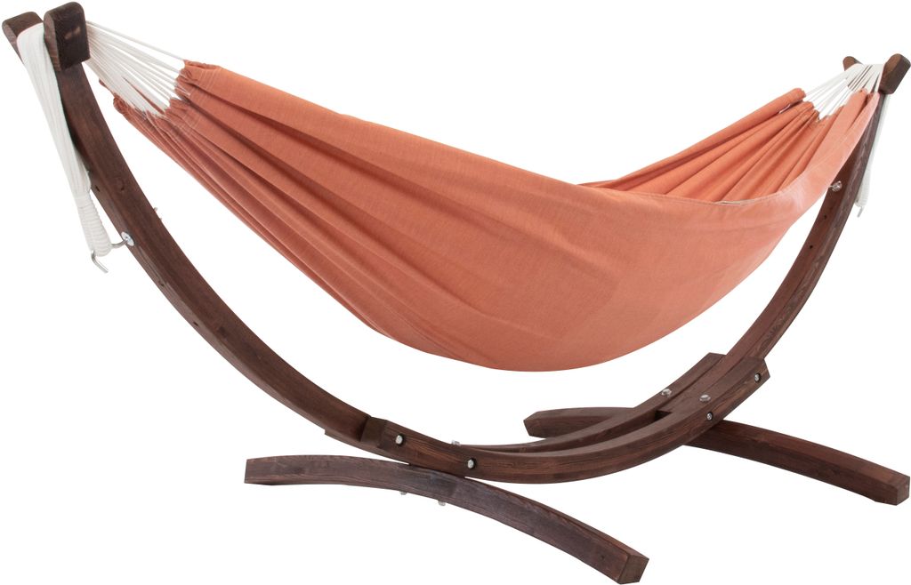 VIVERE Hängematte aus Sunbrella mit Gestell aus Holz 260 cm – 200 kg Belastung - Coral